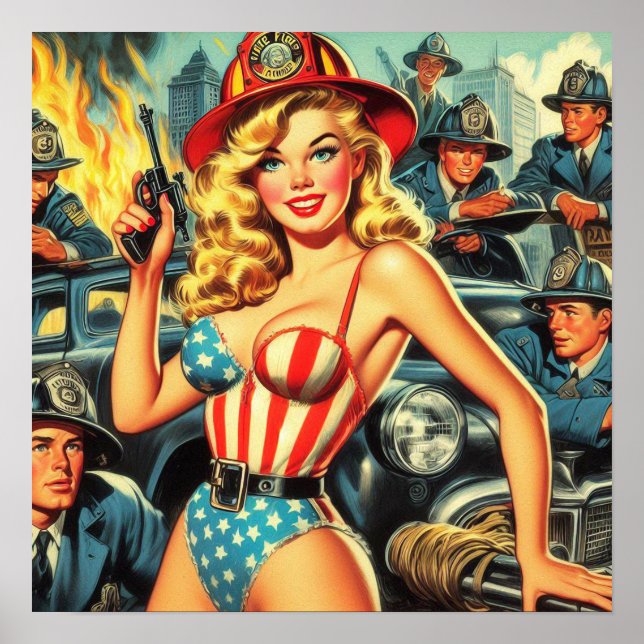 Póster Vintage Firefighter (Frente)