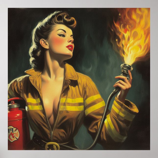 Póster Vintage Firefighter Pin Up (Frente)