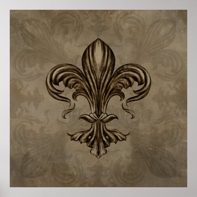 Póster Vintage Fleur-de-lis Sepia (Frente)