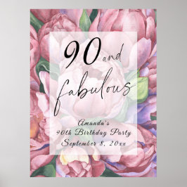 Póster Vintage Floral 90 cumpleaños