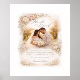 Póster Vintage Floral de Boda - Foto y Nombre Pers
