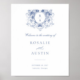 Póster Vintage Floral Elegante Escudo Boda signo de bienv