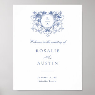 Póster Vintage Floral Elegante Escudo Boda signo de bienv