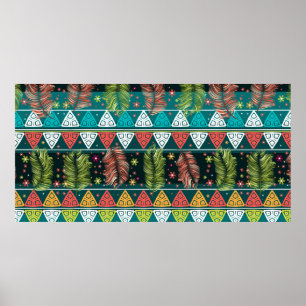 Póster vintage floral étnico sin fisuras en doodle s