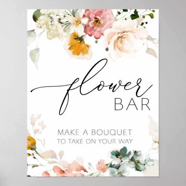 Póster Vintage Floral Flower Bar Rótulo (Frente)