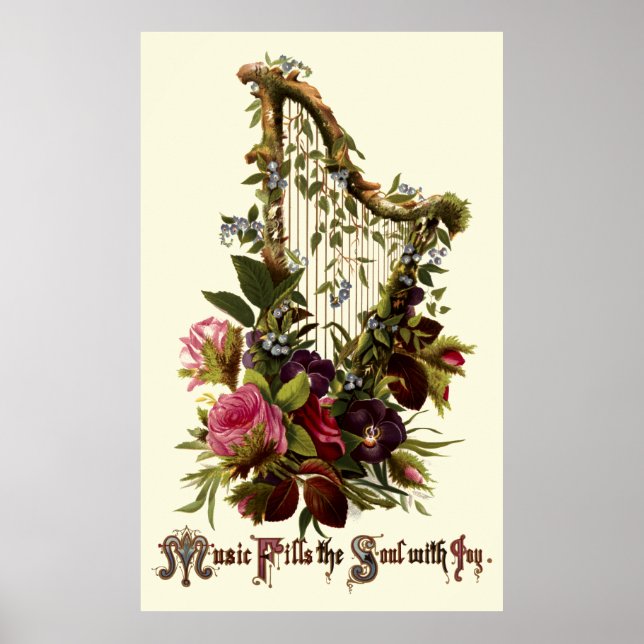 Póster Vintage Floral Harp Music (Frente)