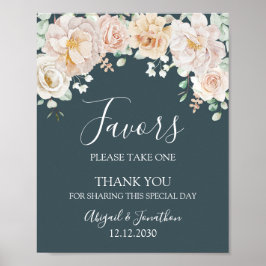 Póster Vintage Floral Navy Blue Wedding Favors Sign