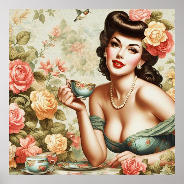 Póster Vintage Floral Pin Up (Frente)
