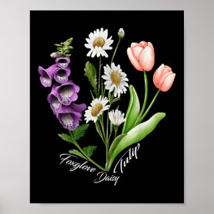 Póster Vintage Floral Planta Foxglove Daisy Tulip Flower 