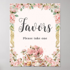 Póster Vintage Floral Rosa Alta Tea Bridal Shower Favor