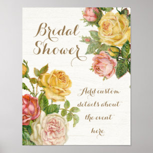 Póster Vintage Floral Whitewash Primavera Shower