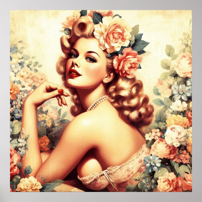 Póster Vintage Floral Woman (Frente)