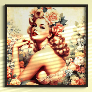Póster Vintage Floral Woman