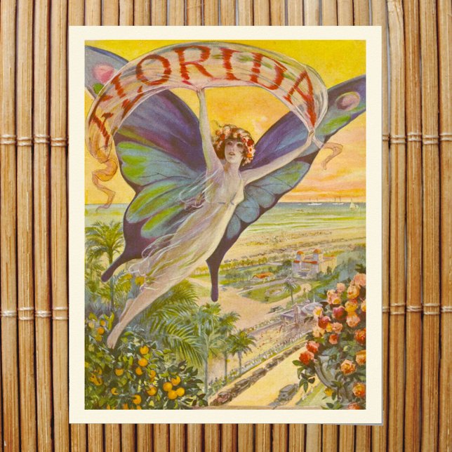 Póster Vintage Florida: Mujer volando por la costa (Subido por el creador)