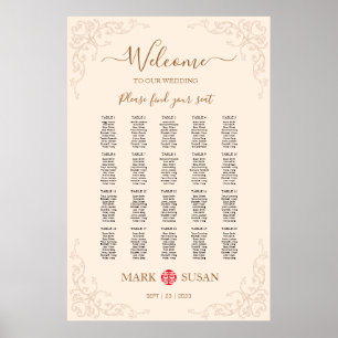 Póster Vintage Flourish Frame Asientos de Bodas chinos