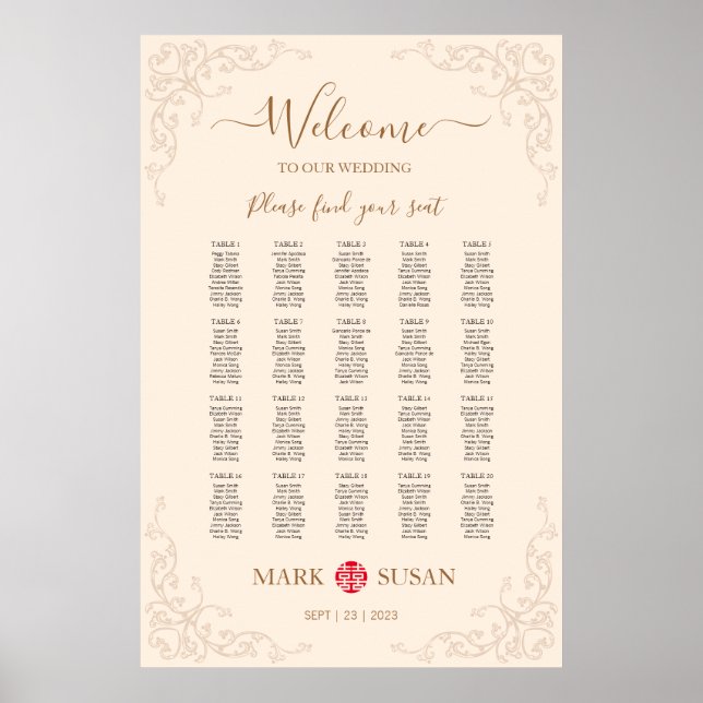 Póster Vintage Flourish Frame Asientos de Bodas chinos (Frente)