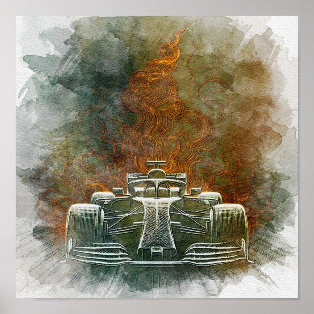 Póster Vintage formulavClassic Race Car in Motion (Frente)