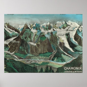 Póster Vintage France, Chamonix Mont Blanc, cima de la mo