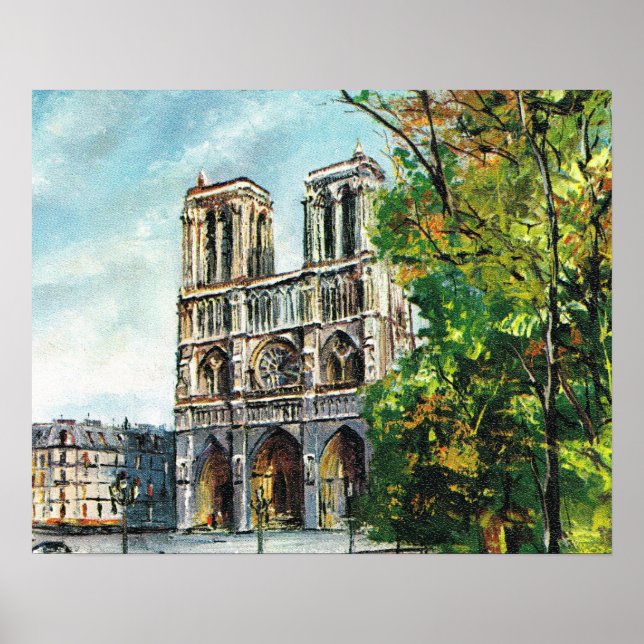 Póster VIntage Francia, París, Notre Dame (Frente)