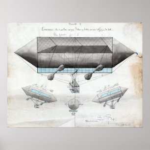 Póster Vintage French Airship Ilustracion