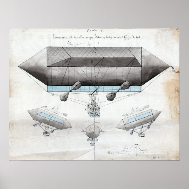 Póster Vintage French Airship Ilustracion (Frente)