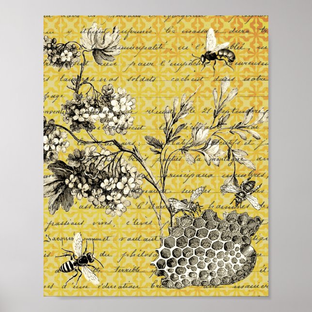 Póster Vintage French Bee and Flower (Frente)