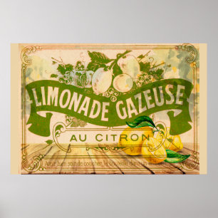 Póster Vintage French Lemonade Summer Citrus Lemons