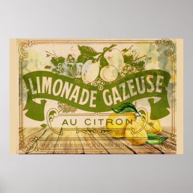 Póster Vintage French Lemonade Summer Citrus Lemons (Frente)