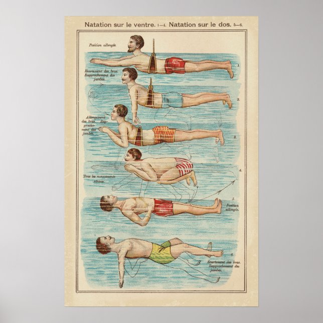 Póster Vintage French Swimming Lessons Poster (Frente)