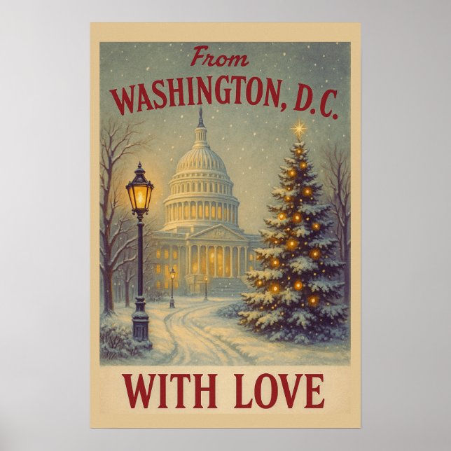 Póster Vintage From Washington, DC With Love Christmas  (Frente)