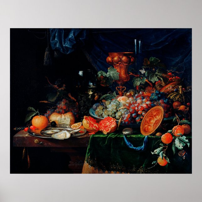 Póster Vintage Fruits and Oysters Oil Paint Print (Frente)