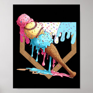 Póster Vintage Funny Béisbol Helado De Béisbol De Béisbol