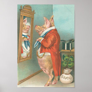 Póster Vintage Funny Money Pig