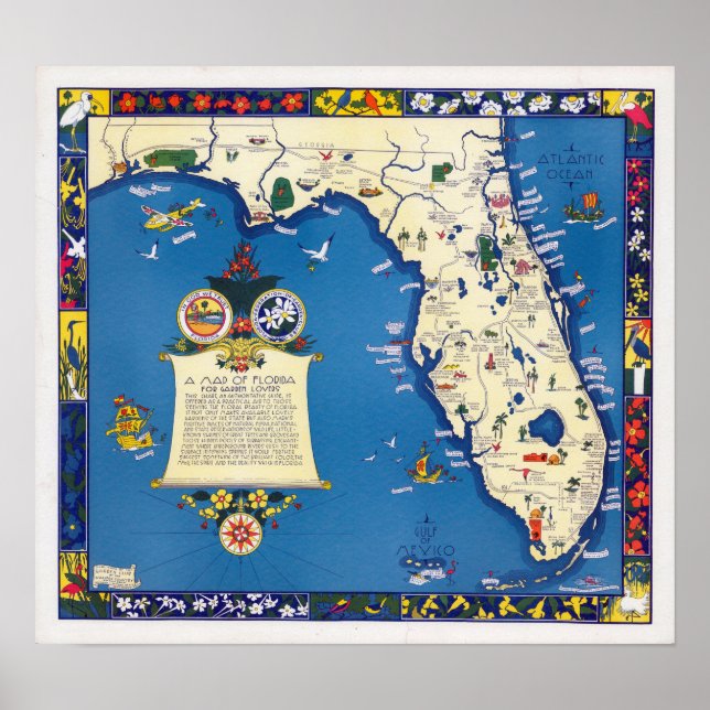 Póster Vintage Garden Lovers Map Florida Travel (Frente)