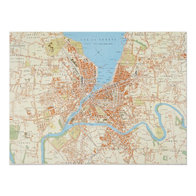 Póster Vintage Geneva Map Print – Historic City (Anverso)