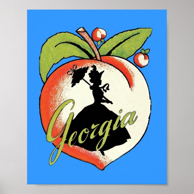 Póster Vintage Georgia Peach Silhouette Southern Bell (Frente)