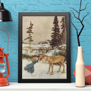 Póster Vintage Gerda and the Reindeer by Edmund Dulac