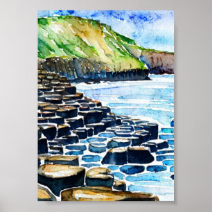 Póster Vintage Giants Causeway Antrim Coast acuarela
