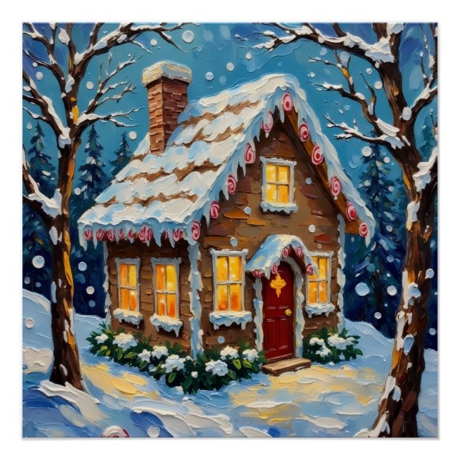 Póster Vintage Gingerbread House in Enchanted Winter (Anverso)