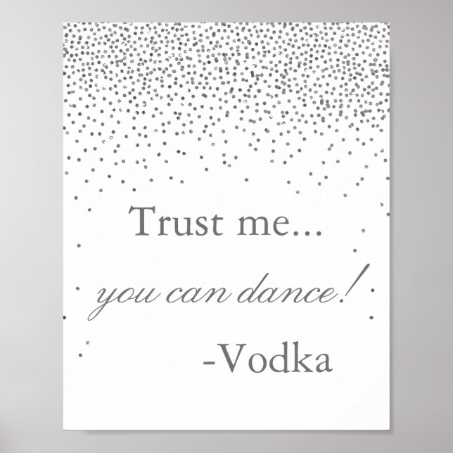 Póster Vintage Glam Silver Confetti Wedding Party Rótulo (Frente)