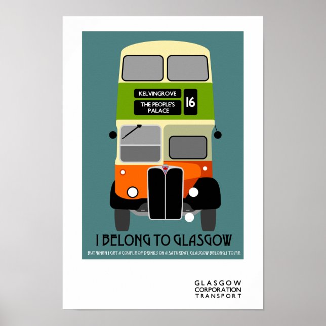 Póster Vintage Glasgow Doble Decker Pop Art (Frente)