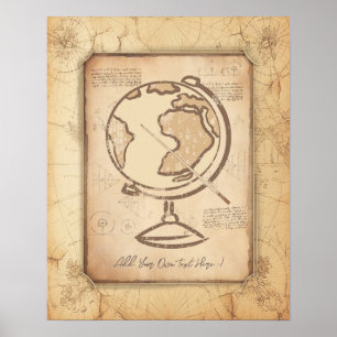 Póster Vintage Globe. Regalo de profesores de geografía e