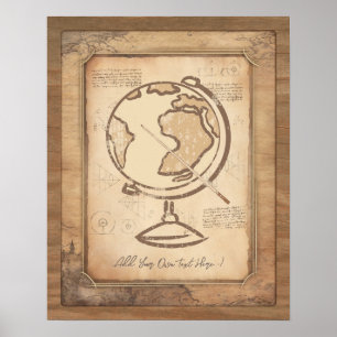 Póster Vintage Globe. Regalo de profesores de geografía e