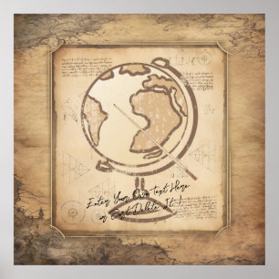 Póster Vintage Globe. Regalo de profesores de geografía e