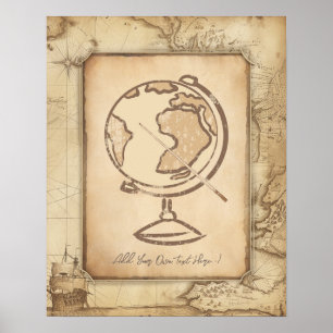 Póster Vintage Globe. Regalo de profesores de geografía e