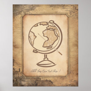 Póster Vintage Globe. Regalo de profesores de geografía e
