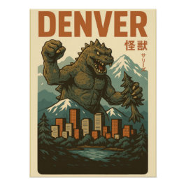 Póster Vintage Godzilla-Style Kaiju Denver City Art Print