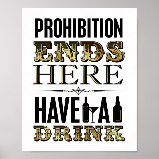 Póster Vintage Gold PROHIBITION TERMINA AQUÍ Rótulo Impri (Frente)
