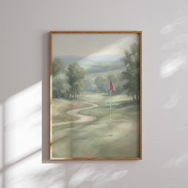 Póster Vintage Golf Green with Flag Wall Art