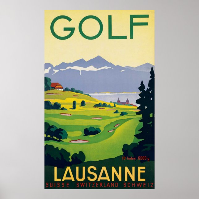 Póster Vintage Golf Lausanne City Lake Suiza (Frente)